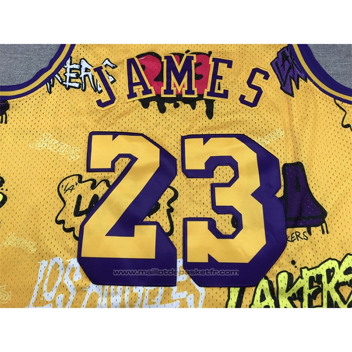 Maillot Los Angeles Lakers LeBron James #23 Slap Sticker Mitchell & Ness 2018-19 Jaune